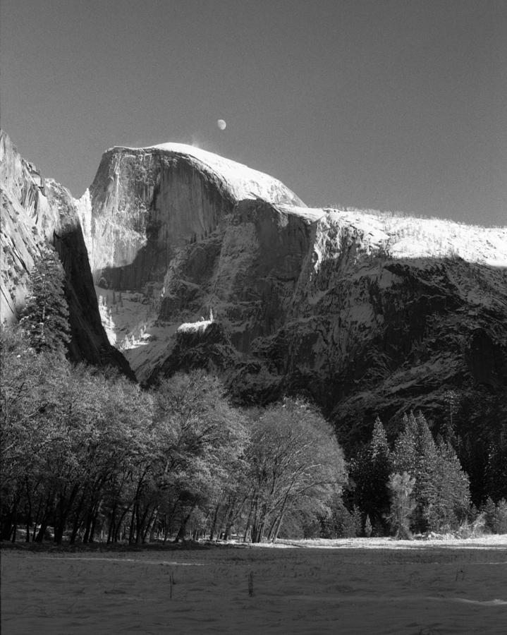 Yosemite National Park Photograph - Moon above Half Dome by Troy Montemayor