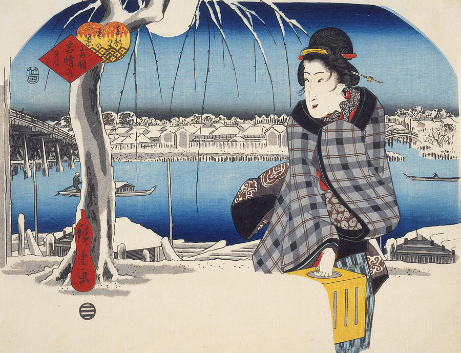 Winter Painting - Moon after Snow at Ryogoku by Hiroshige