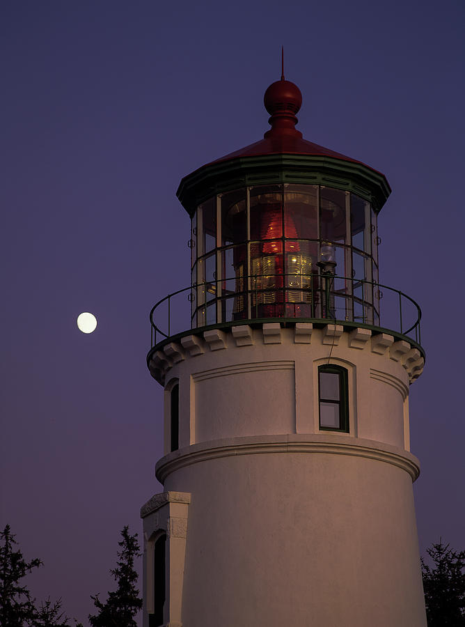 Moon and Lighthouse Photograph by Robert Potts