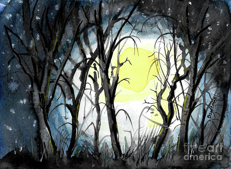 Moon And Trees Painting by Terry Banderas