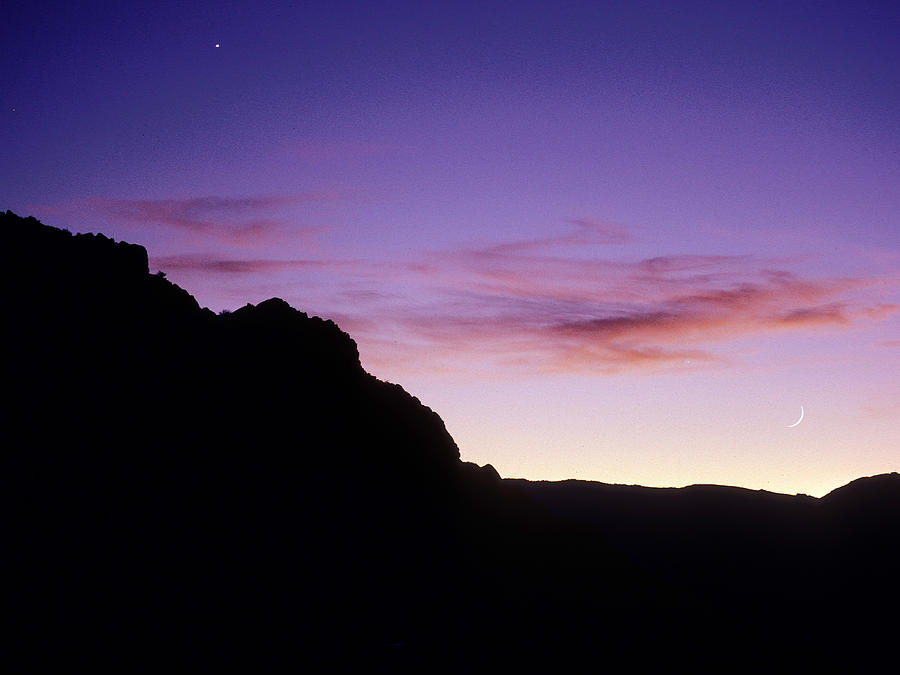 Moon and Venus Over the Sierra Nevada Photograph by Brian Lockett