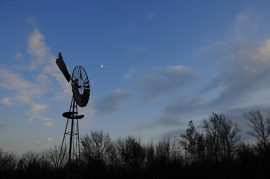 Farm Photograph - Moon and Windmill by David Arment