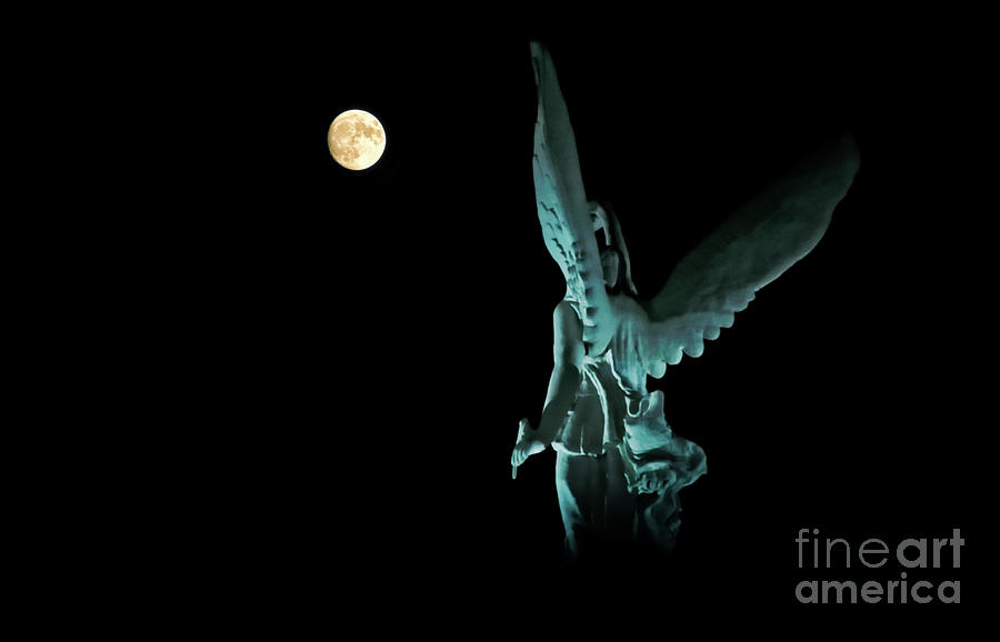 Super Moon and Winged Goddess of Victory Photograph by Charline Xia
