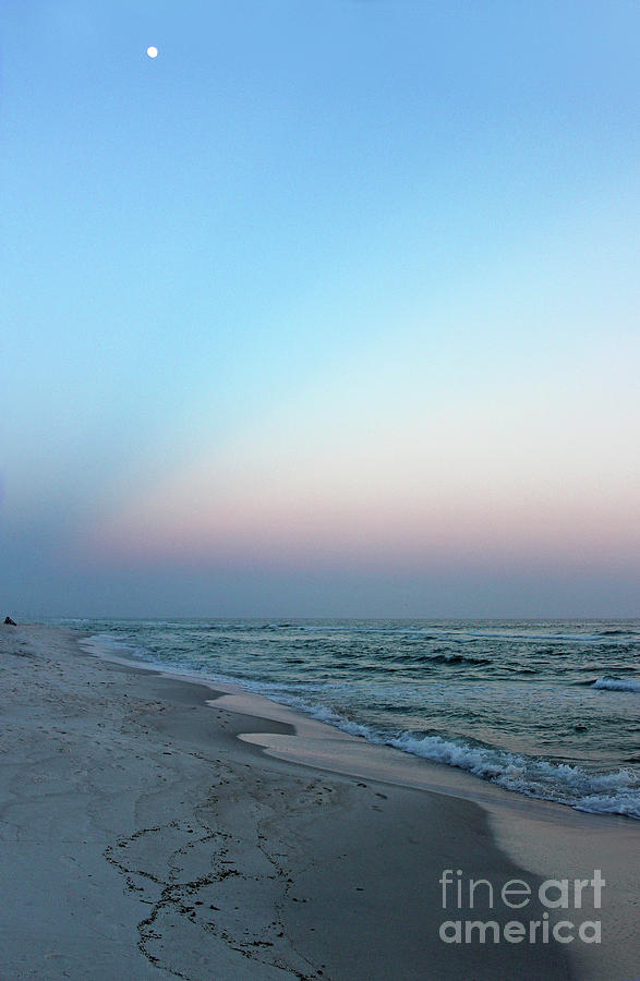 Moon at Sunset on the Beach Photograph by Karen Adams