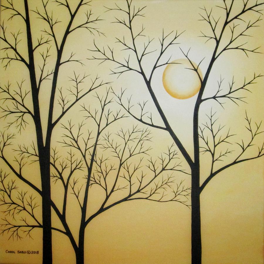 Tree Painting - Moon Behind the Naked Trees by Carol Sabo