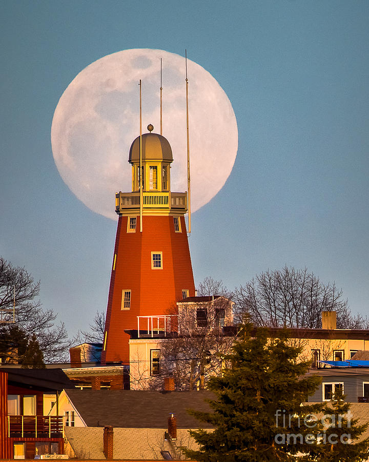 Moon Behind the Portland Observatory Photograph by Benjamin Williamson