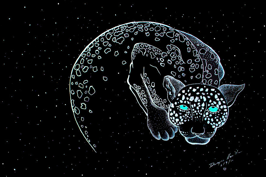 Unique Mixed Media - Moon-Cat  by Dwayne  Hamilton