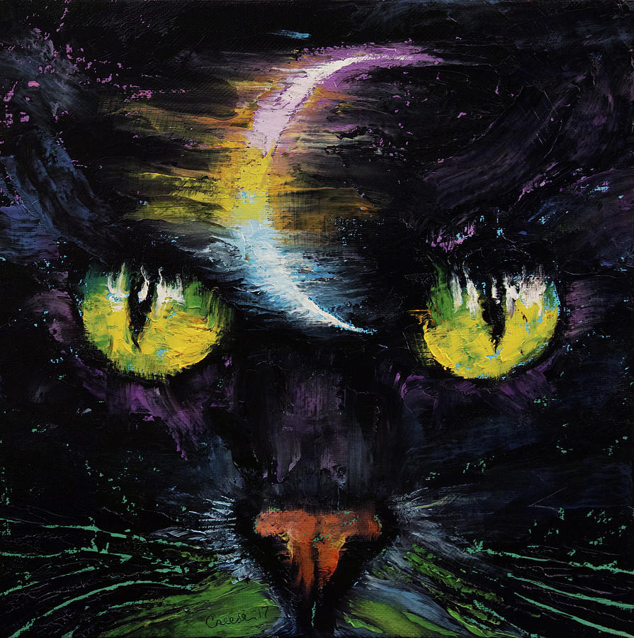 Moon Cat Painting by Michael Creese