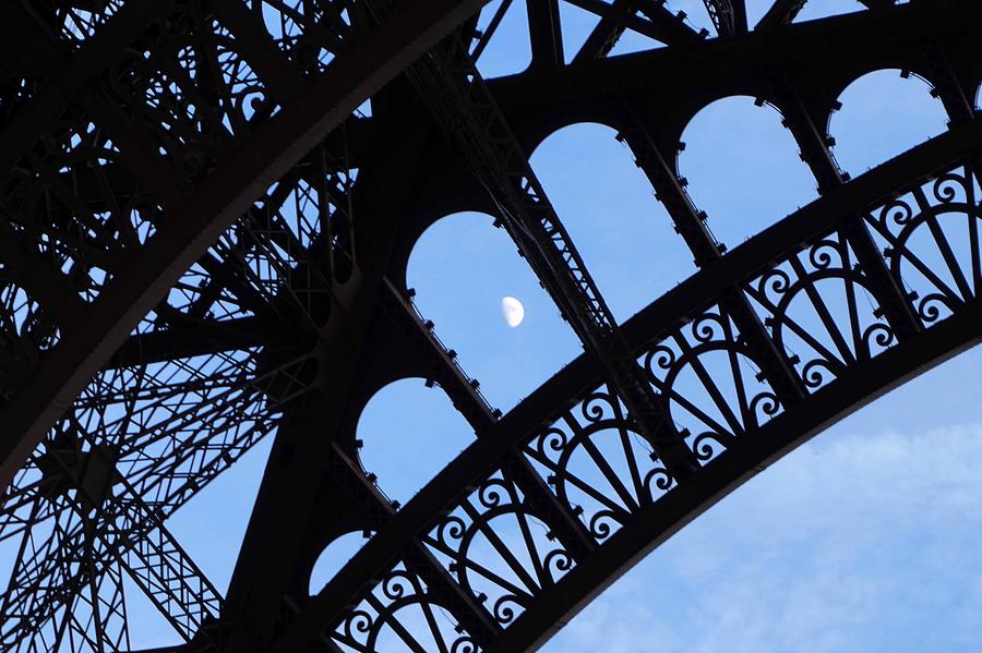 Eiffel Tower Photograph - Moon caught in the Eiffel Tower by Aurella FollowMyFrench