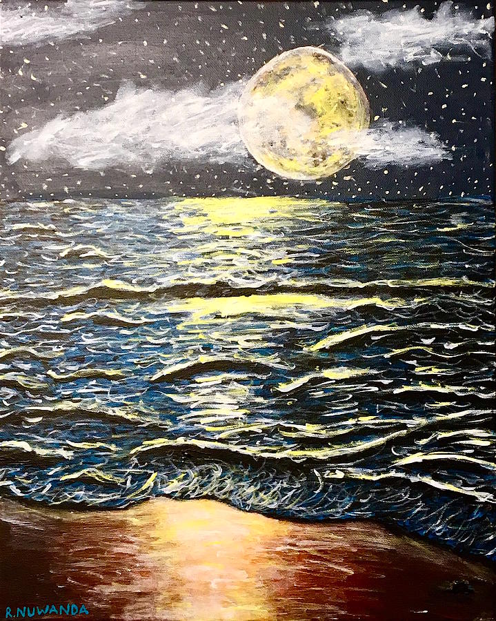 Moon From The Beach Painting by Robbie Potter - Fine Art America