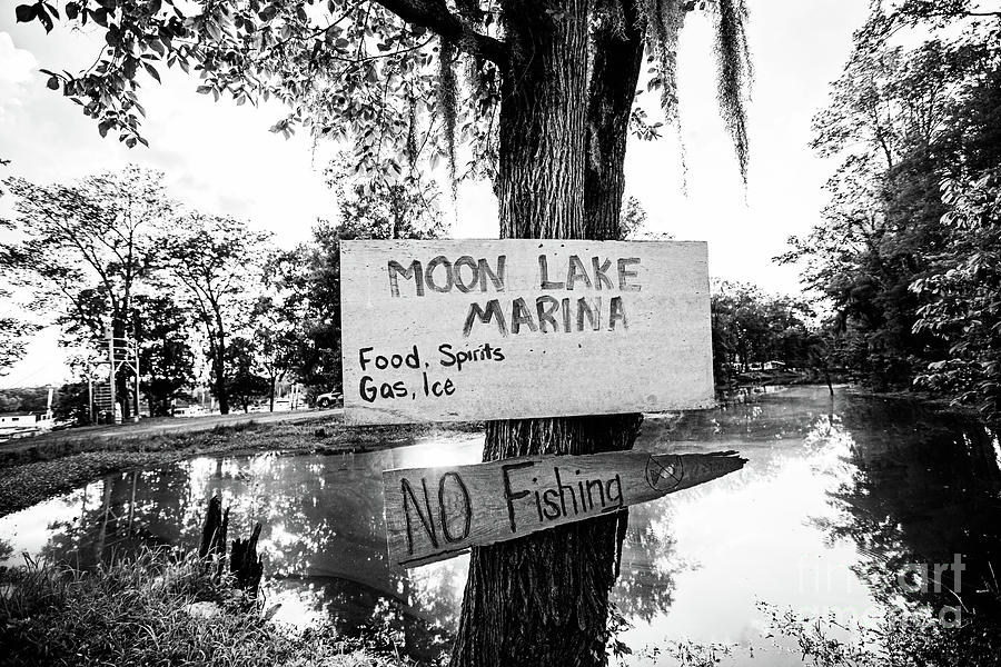 Moon Lake Marina Sign - BW Photograph by Scott Pellegrin