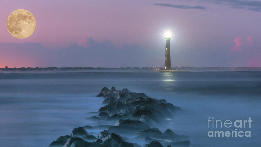 Moon Light over Morris Island Lighthouse Photograph by Dale Powell