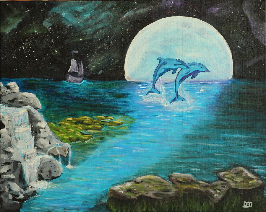 Moon light swim  Painting by David Bigelow