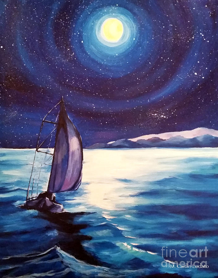 Moon-lit Sail Painting by Caitlin Lodato - Fine Art America