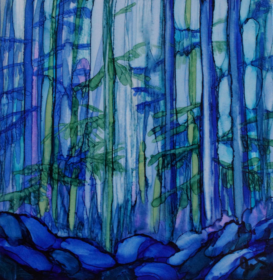 Moonlit Forest Painting by Jo Smoley