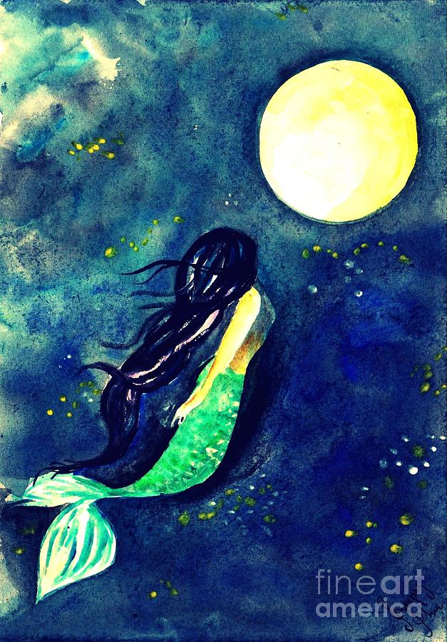 Abstract Painting - Moon mermaid by Sweeping Girl