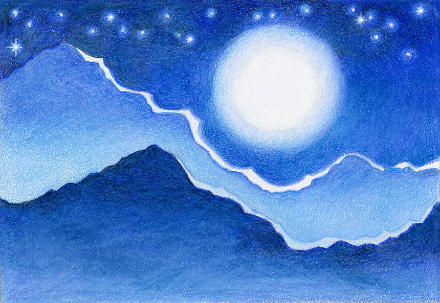 Moon, Mountain, Starry Night Drawing by Deborah Ann Good