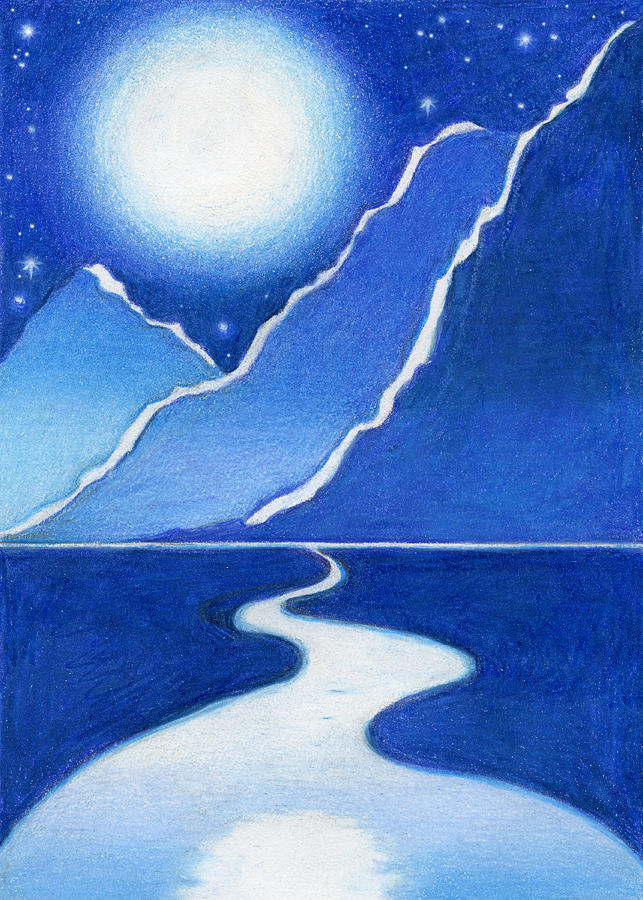 Moon, Mountain, Stream Drawing by Deborah Ann Good