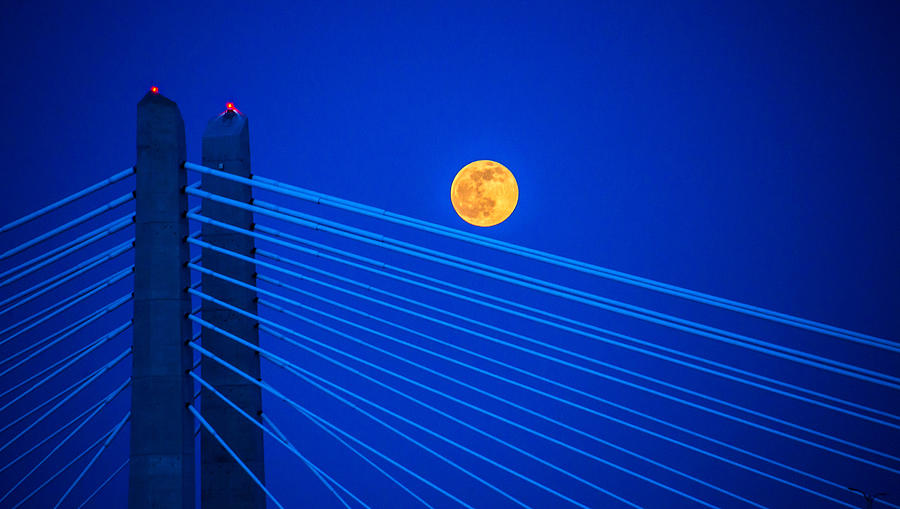 Moon Over a Bridge Photograph by Jerry Cahill