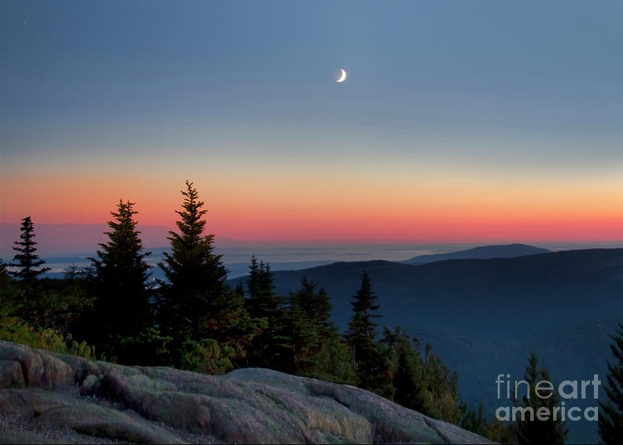 Moon Over Cadillac Mountain Photograph by Karen Jorstad