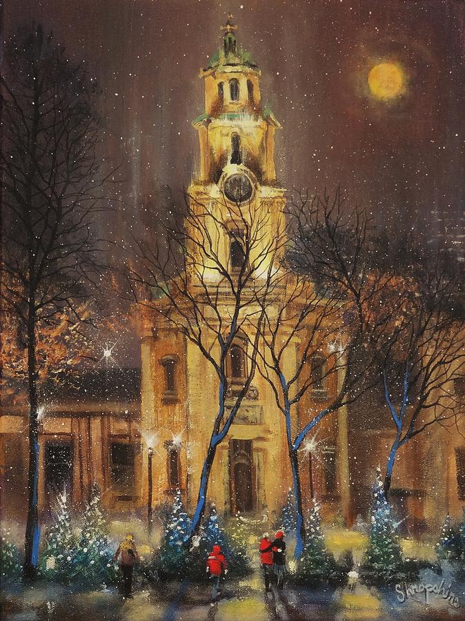 Moon Over Cathedral Square Painting by Tom Shropshire