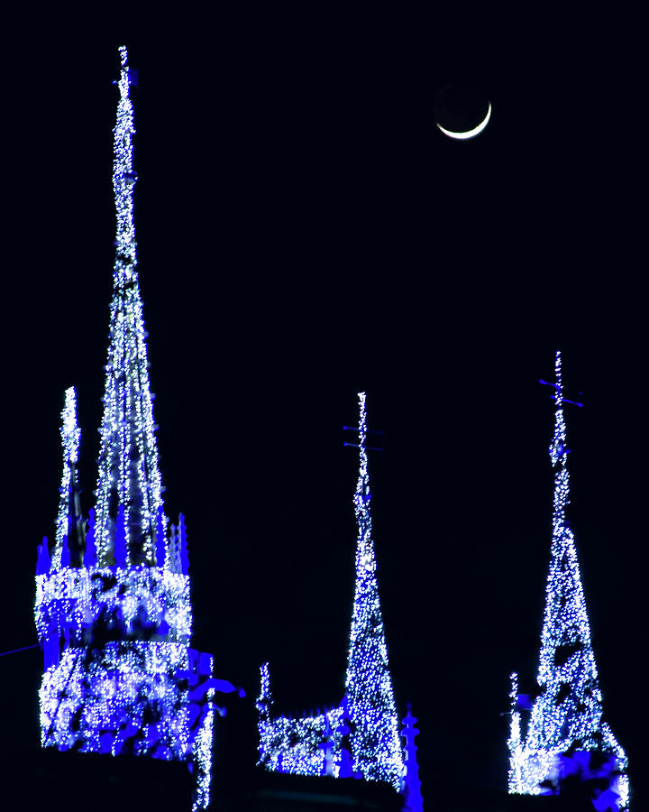 Moon over Cinderella Castle Photograph by Mark Andrew Thomas