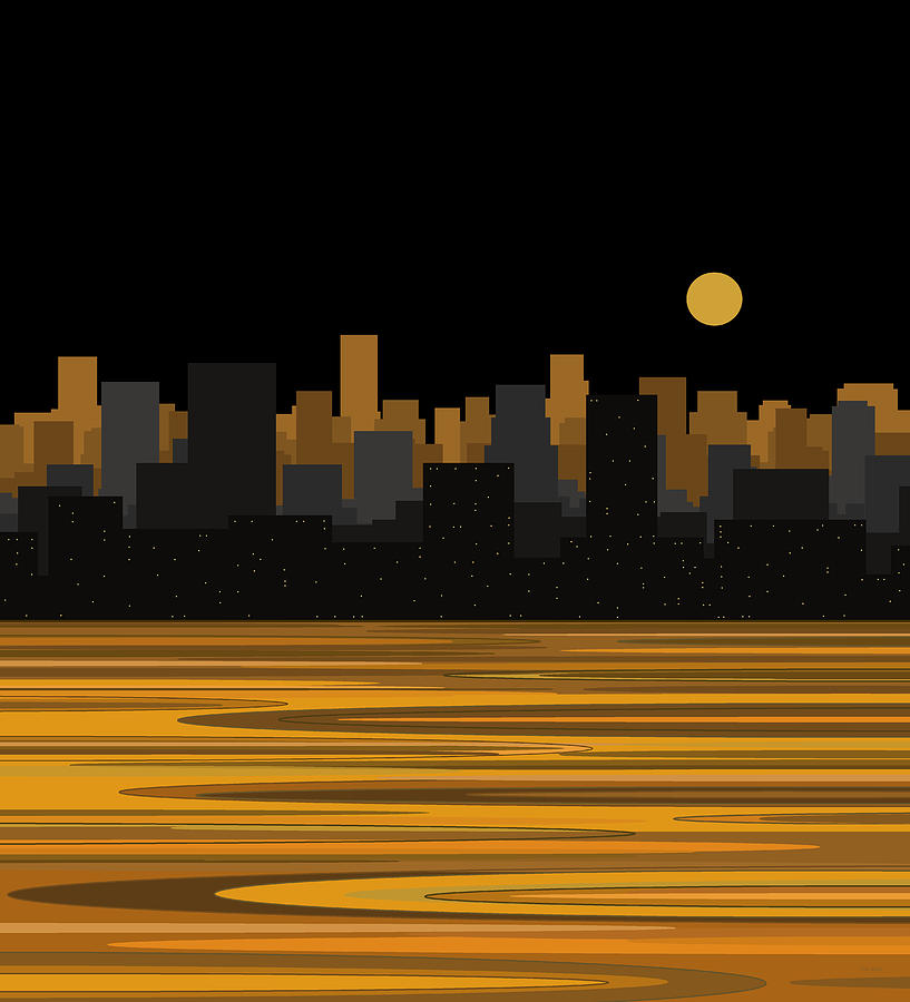 Moon Over City Skyline Digital Art by Val Arie
