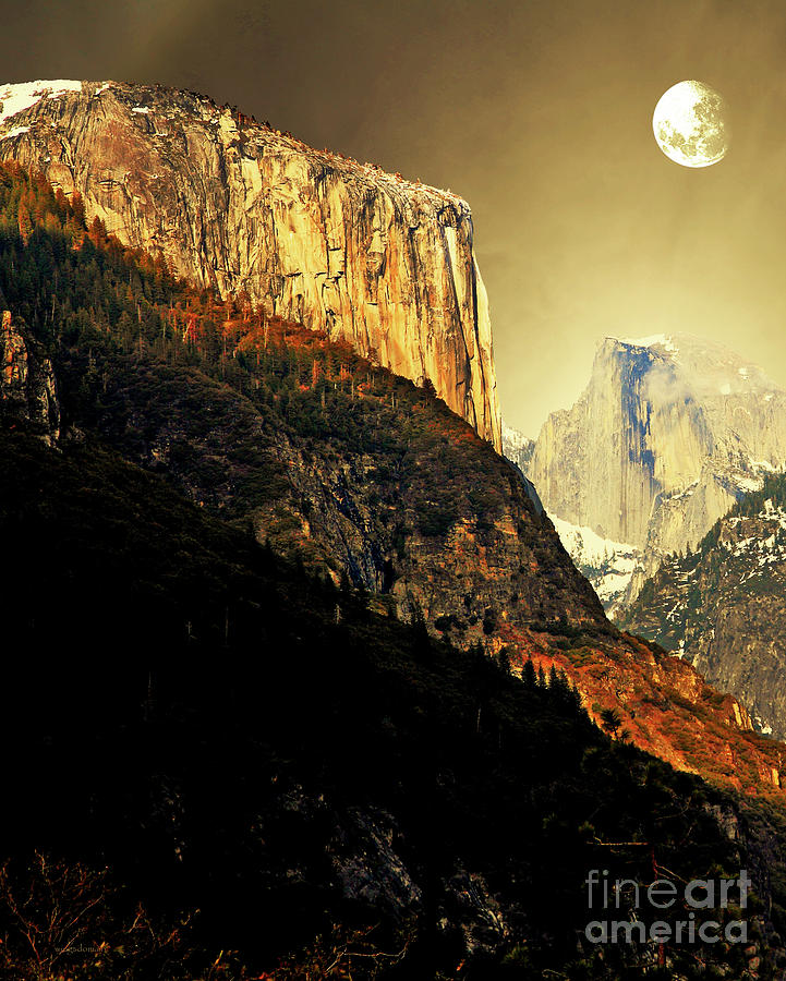 Moon Over Half Dome . Portrait Cut Photograph by Wingsdomain Art and Photography
