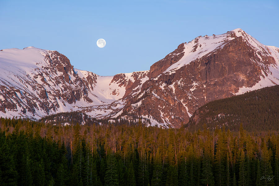 Moon over Hallett Peak Photograph by Aaron Spong