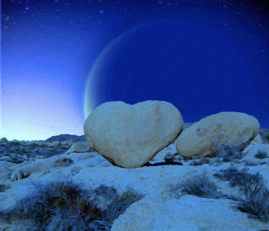 Moon over Heart Rock Digital Art by Snake Jagger