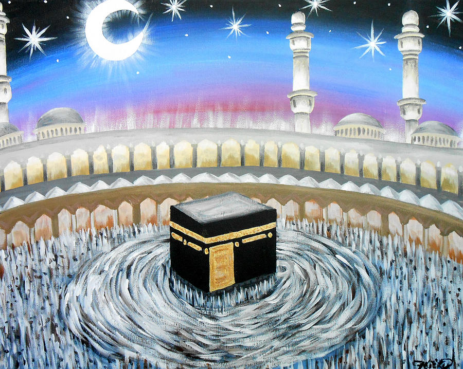 Kaaba Painting - Moon Over Kaaba by Felicity LeFevre