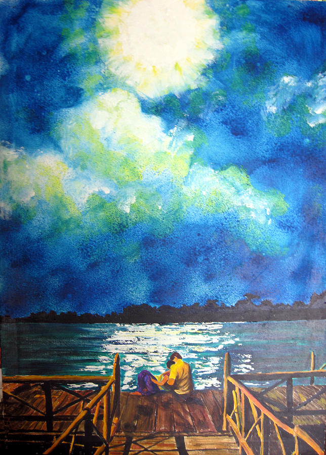 Moon over Laguna de Perlas Painting by Sarah Hornsby