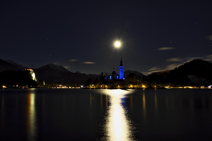Moon over lake Bled Photograph by Ivan Slosar