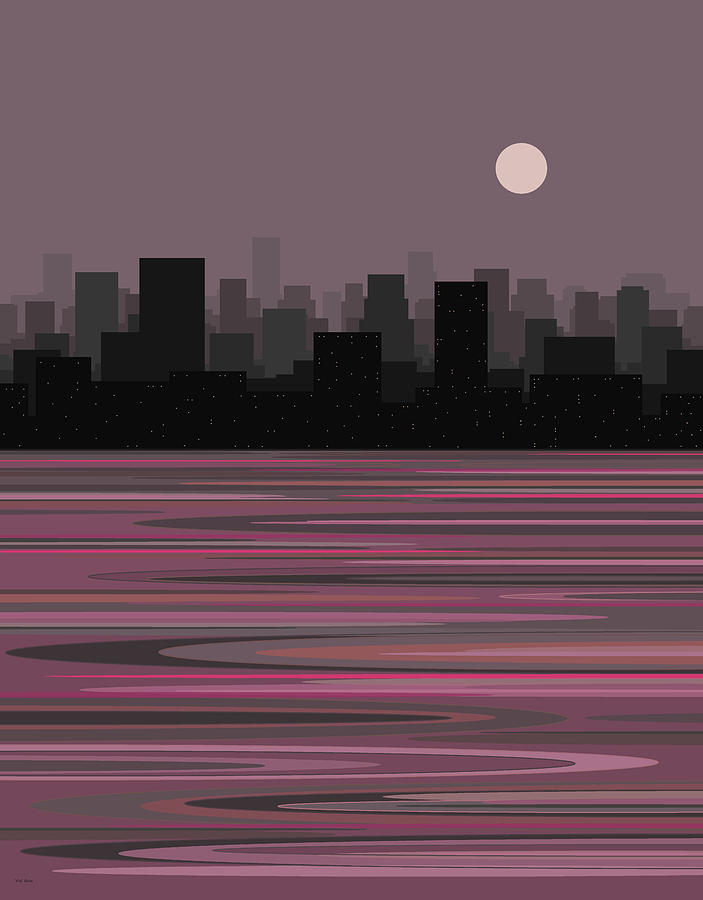 Moon Over Manhattan Digital Art by Val Arie