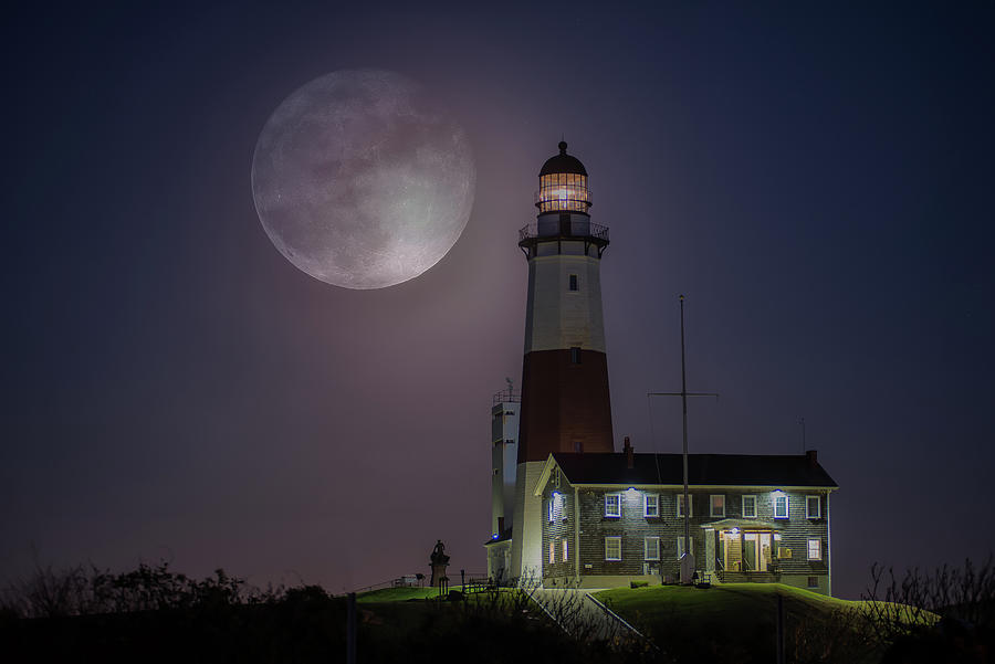 Lighthouse Photograph - Moon over Montauk by Stan Dzugan