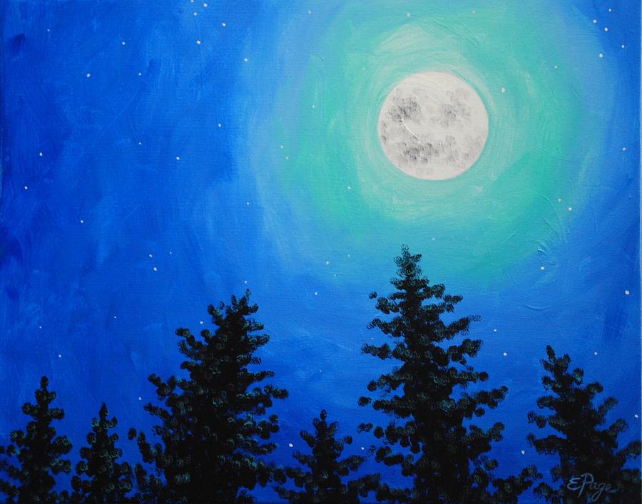 Moon Over Pines Painting by Emily Page
