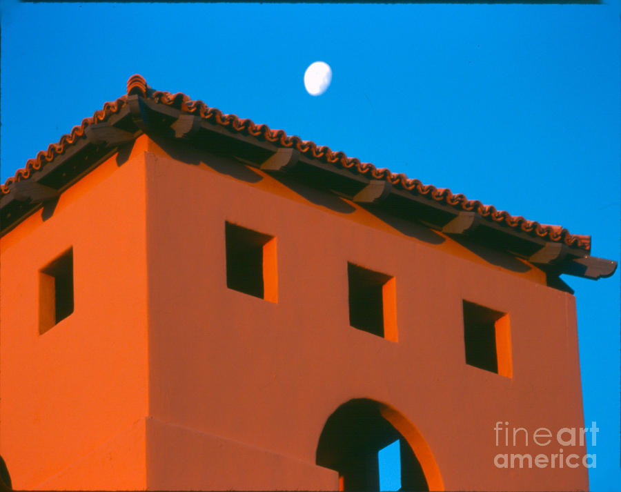 Moon Over Red Adobe Horizontal Photograph by Heather Kirk
