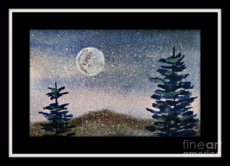 Moon over Rockies in Snow Painting by Janet Cruickshank