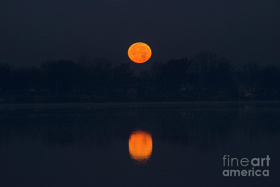 Moon over Shipshewana lake Photograph by David Arment