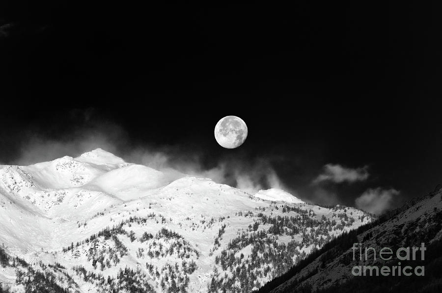 Nature Photograph - Moon over the Alps by Silvia Ganora