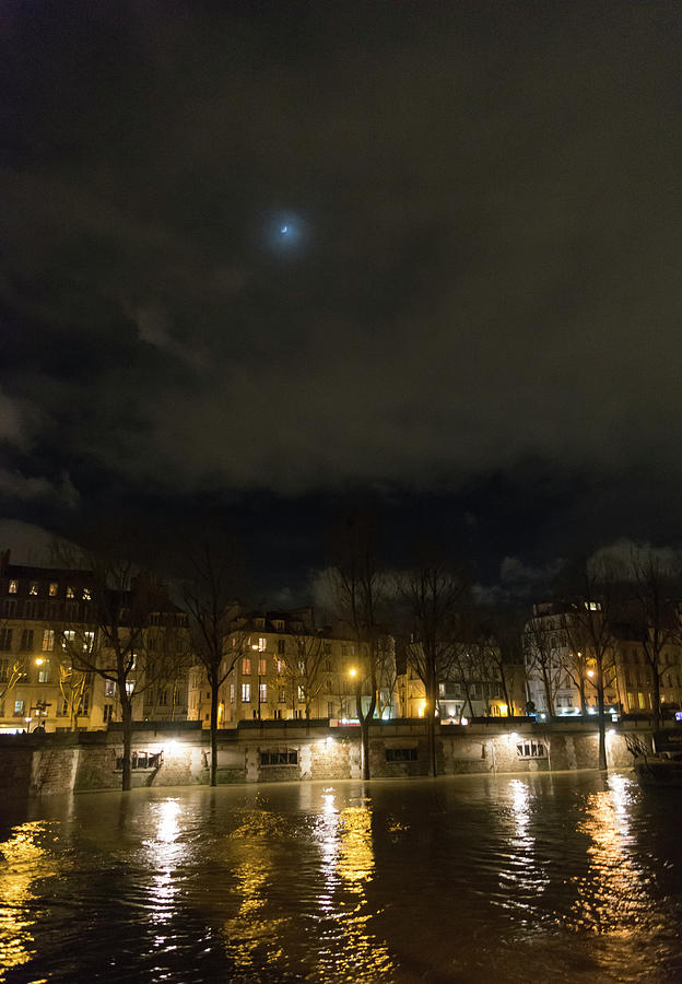 Moon over the Flooding Seine Photograph by Alex Lapidus