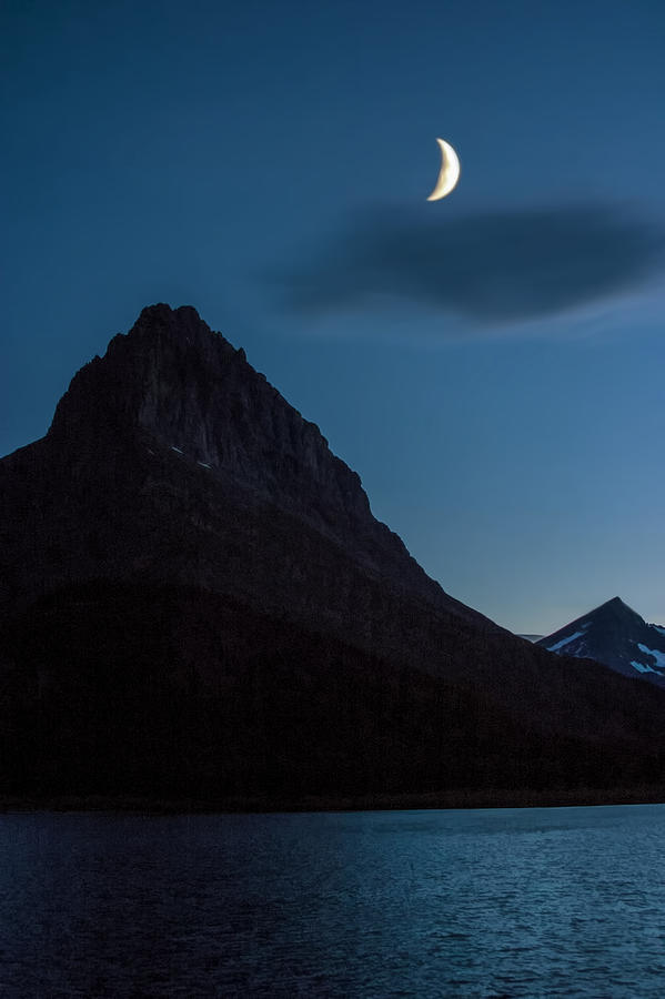 Moon over the Mountains at Lake Sherburne in Glacier National Park Photograph by Randall Nyhof