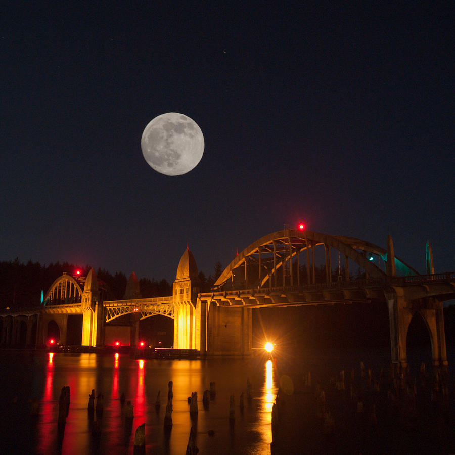 Moon Over the Siuslaw Photograph by HW Kateley