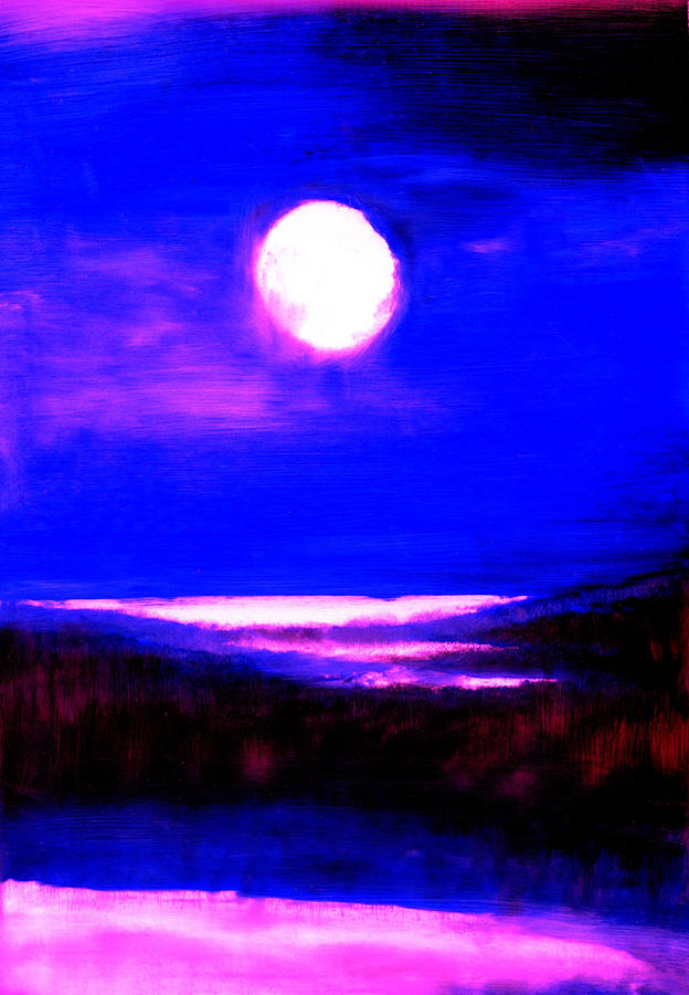 moon over the Stillwater river  Painting by FeatherStone Studio Julie A Miller