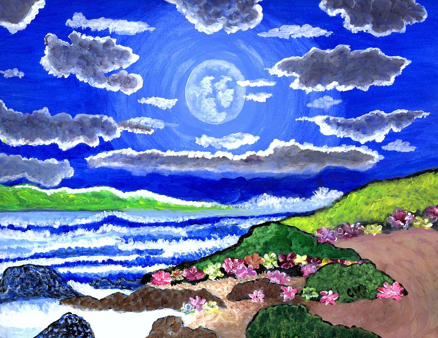 Moon Over The Tropics  Painting by Connie Valasco