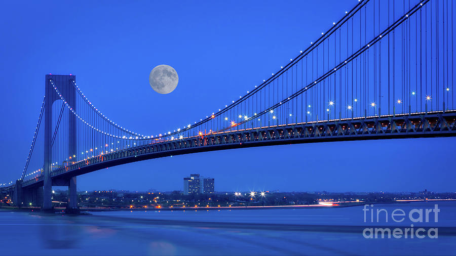 Moon over the Verrazno Bridge Photograph by Jerry Fornarotto
