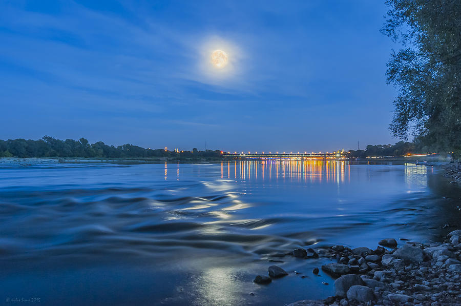 Moon Over Vistula River In Warsaw Photograph