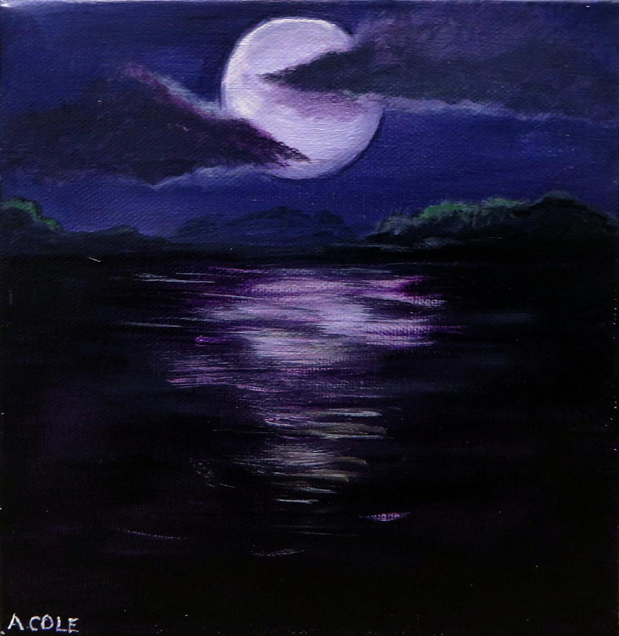 Moon Over Water Painting By Andrea Cole