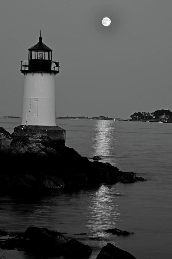 Salem Photograph - Moon over Winter Island Salem MA Black and White by Toby McGuire