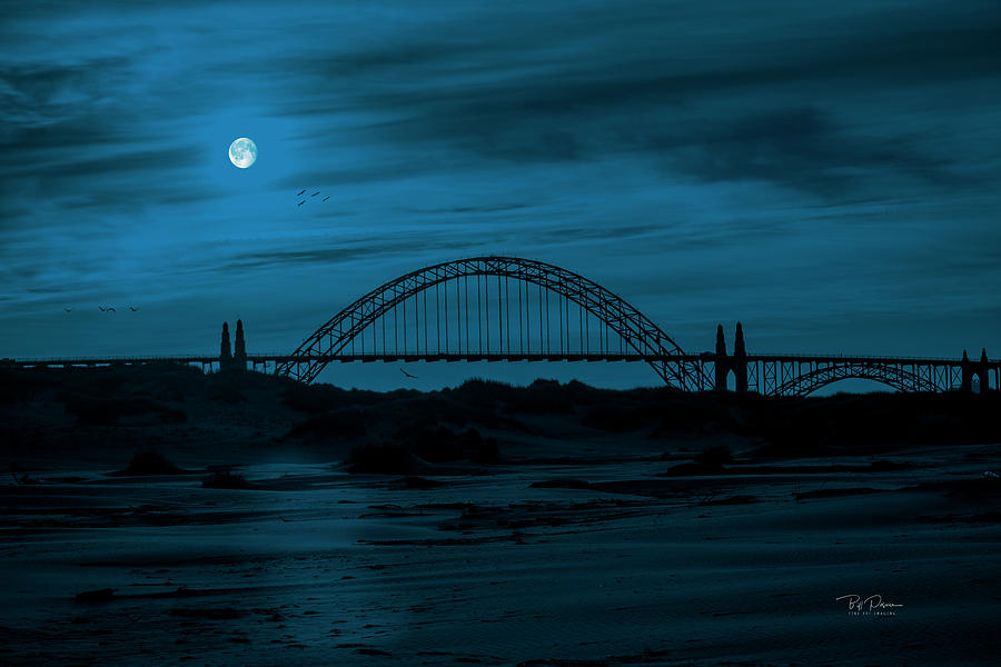 Moon Over Yaquina Bridge Photograph by Bill Posner
